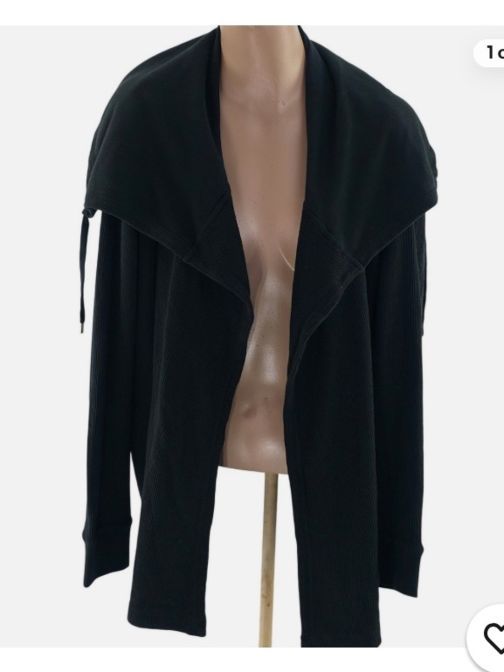 Lauren Ralph Lauren Black Open-Front Waffle Knit Cardigan size L